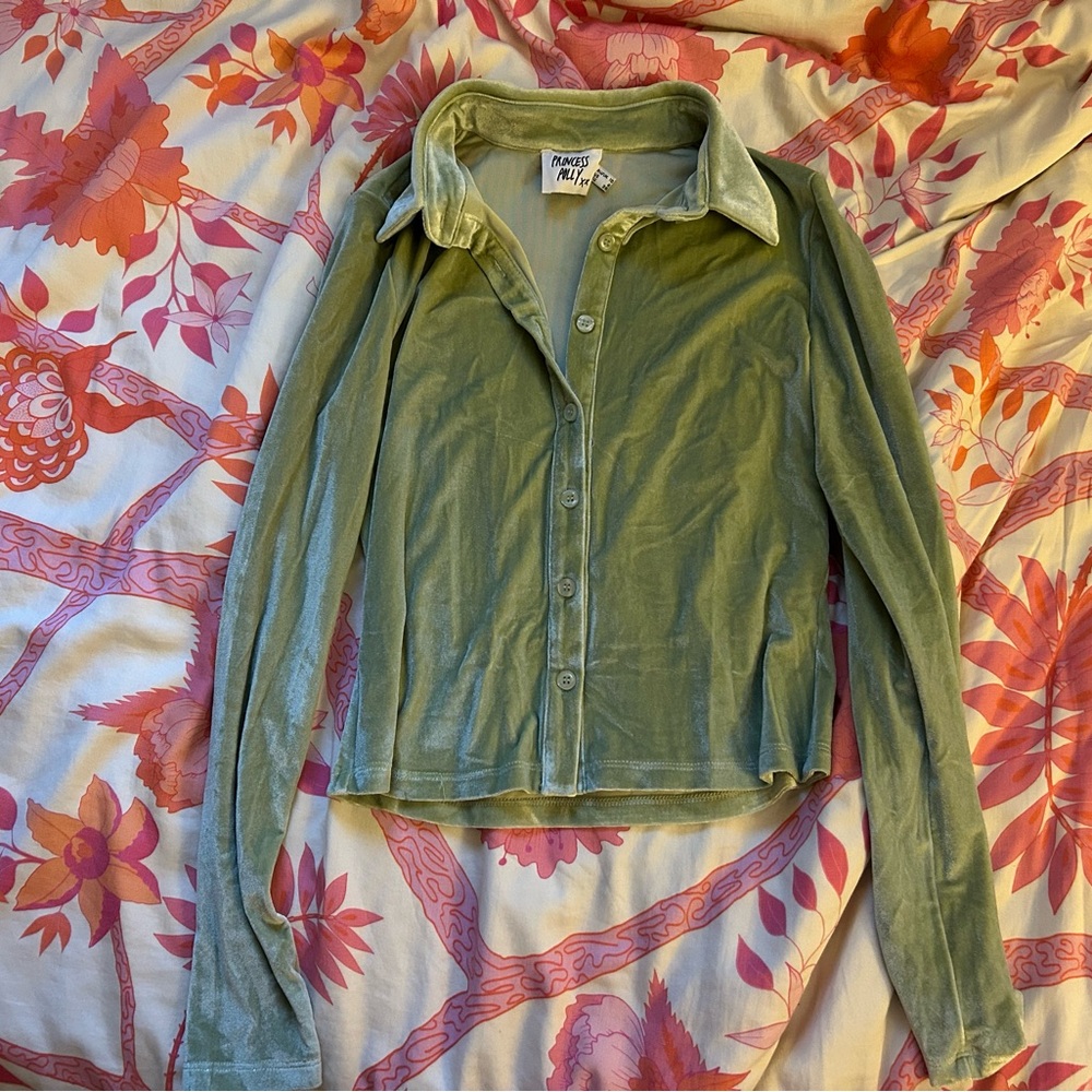 Princess Polly Sage Velvet Shirt